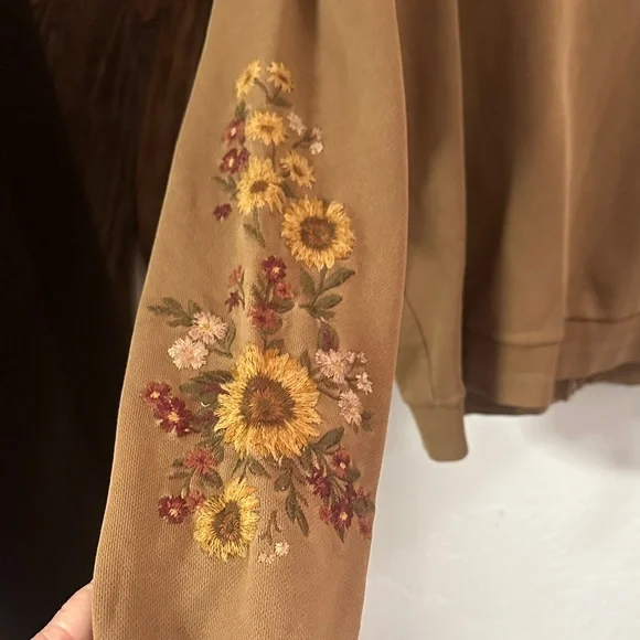 DRIFTWOOD Tan Floral Embroidered Women's Hoodie - Picture 3 of 3